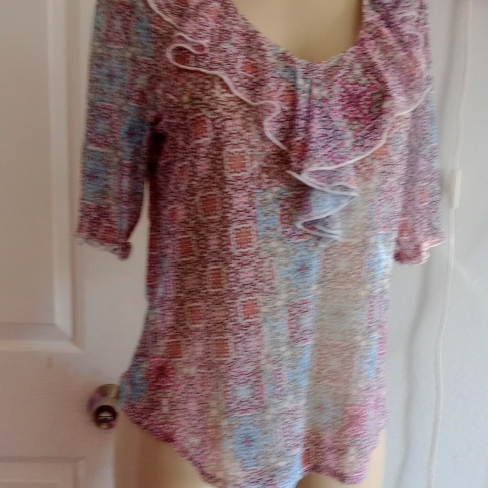 Perseption Pink and Blue Patterned Blouse - Picture 6 of 9